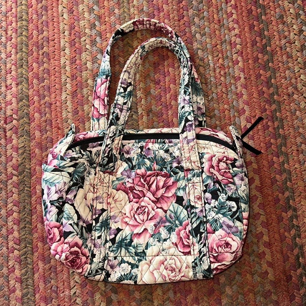 80s VTG ROSE QUILTED MINI TRAVEL DUFFLE BAG MAKE UP TOILETRY